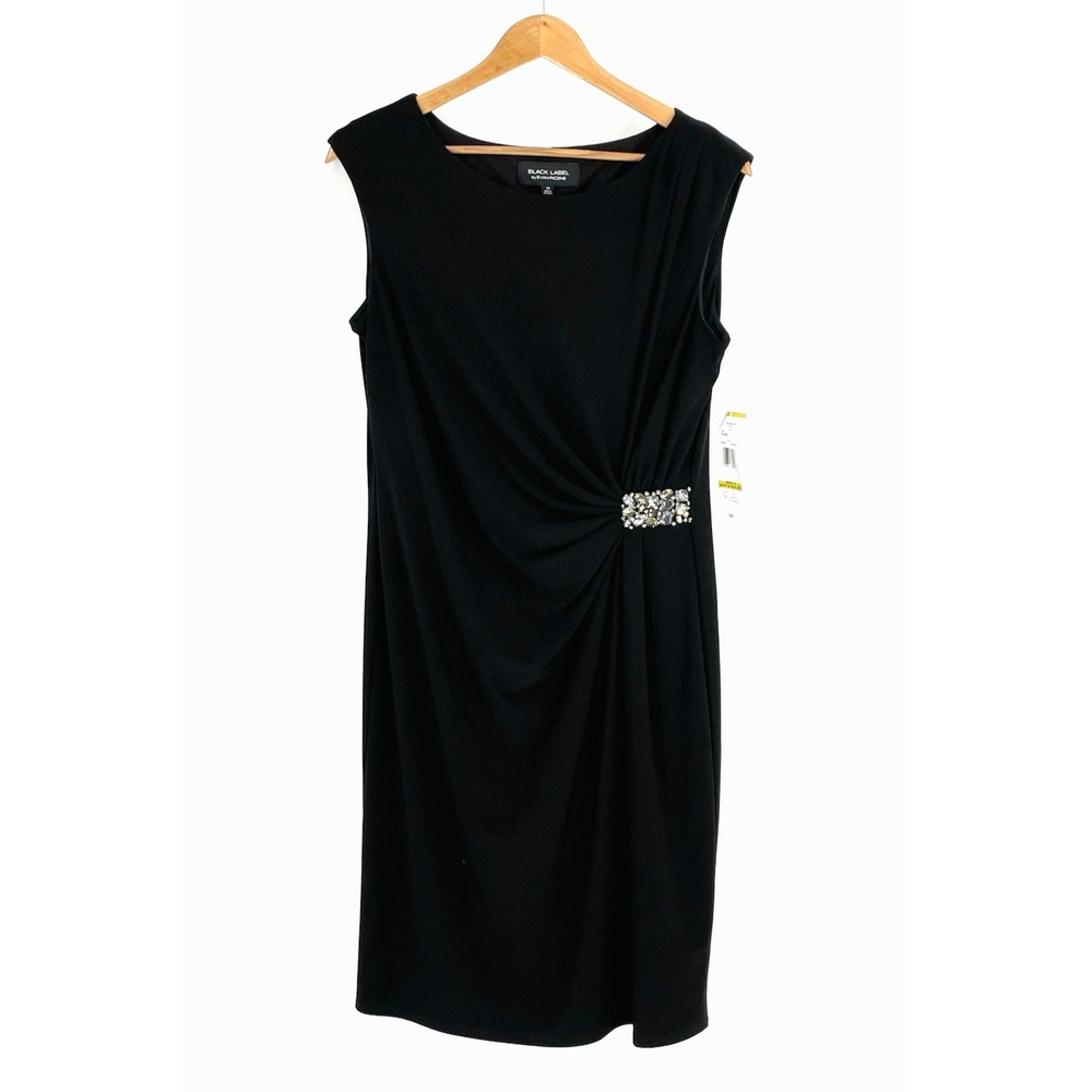 NWT Evan Picone Black Label XS Dress Sleeveless‎  Black Side Buckle Rruched $80